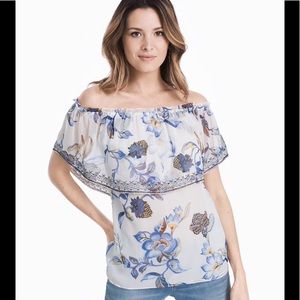 WHBM Off-the-Shoulder Printed and Embroidered Top